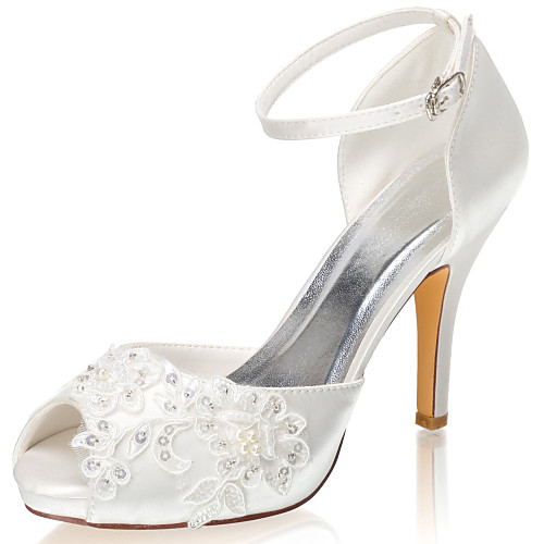 

Women's Wedding Shoes Stiletto Heel Peep Toe Beading / Sequin Satin Summer Ivory