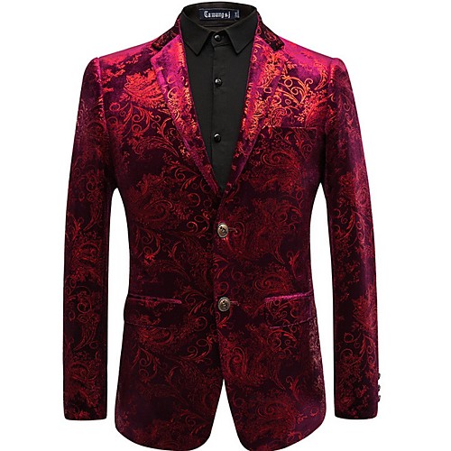 

Men's Blazer, Floral Notch Lapel Polyester Red