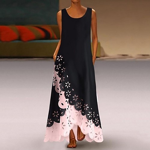 

Women's 2020 Maxi Purple Blushing Pink Dress Spring & Summer A Line Floral U Neck S M