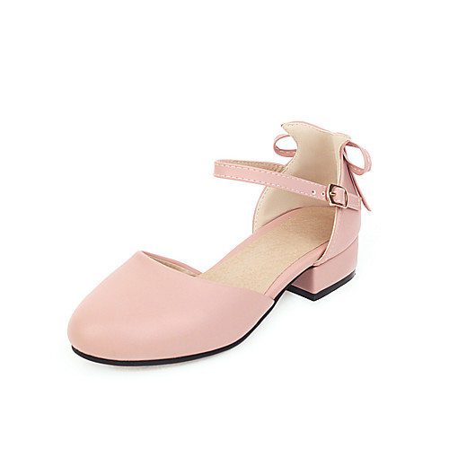 

Women's Heels Low Heel Round Toe Bowknot PU Sweet / Preppy Spring & Summer Almond / White / Pink