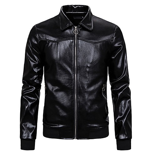 

Men's Daily Fall & Winter Regular Jacket, Solid Colored Turndown Long Sleeve Polyester Black / Gold / Silver