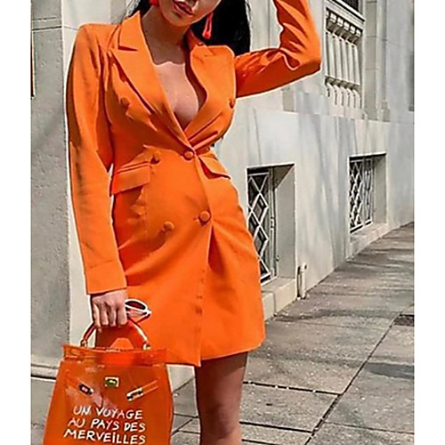 

Women's Blazer, Solid Colored Notch Lapel Polyester Black / Orange