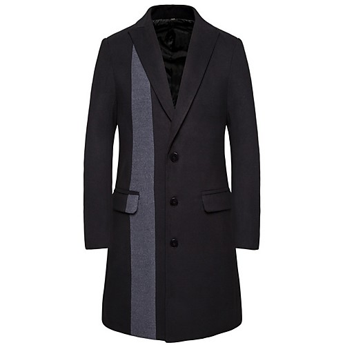 

Men's Daily Fall & Winter Long Coat, Color Block Notch Lapel Long Sleeve Polyester Black / Dark Gray