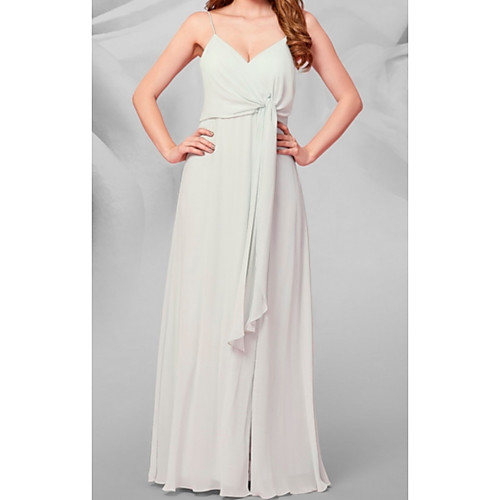 

A-Line V Neck Floor Length Chiffon Bridesmaid Dress with Draping / Ruffles