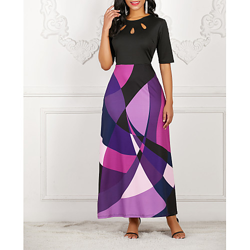 

Women's A Line Dress - Color Block Purple M L XL XXL