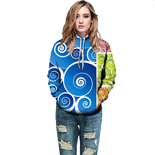 

Women's Active / Street chic Hoodie - Geometric / Color Block / 3D Rainbow L