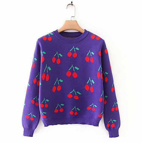 

Women's Floral Long Sleeve Pullover Sweater Jumper, Round Black / White / Blue One-Size