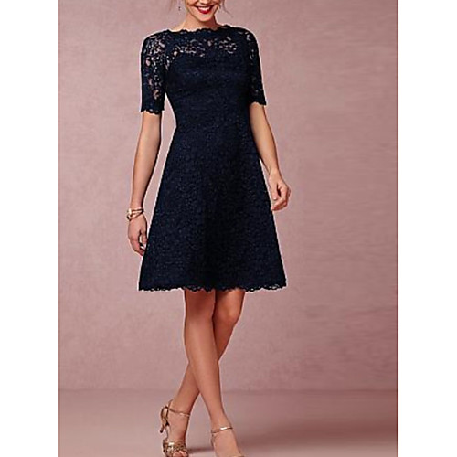 

A-Line Scalloped Neckline Above Knee Lace Bridesmaid Dress with Lace