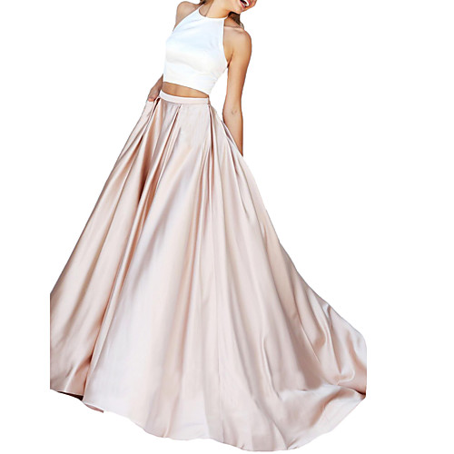 

Two Piece Halter Neck Sweep / Brush Train Satin Prom / Formal Evening Dress with Pleats by LAN TING Express