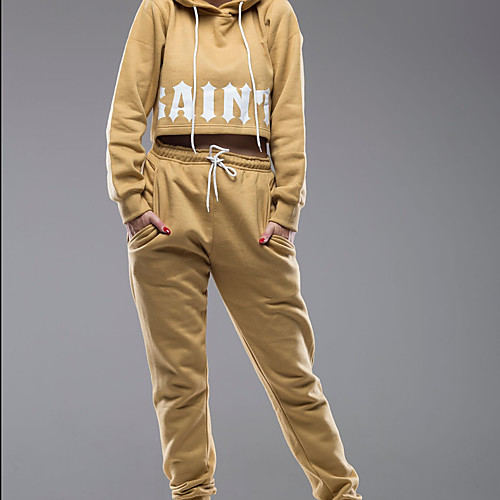 

Women's 2pcs Tracksuit Sweatsuit Cropped 2-Piece Hooded Running Fitness Jogging Sportswear Windproof Breathable Soft Athletic Clothing Set Long Sleeve Activewear Micro-elastic Regular Fit