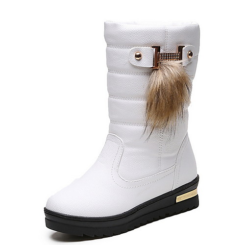 

Women's Boots Flat Heel Round Toe PU Mid-Calf Boots Fall & Winter Black / White / Khaki