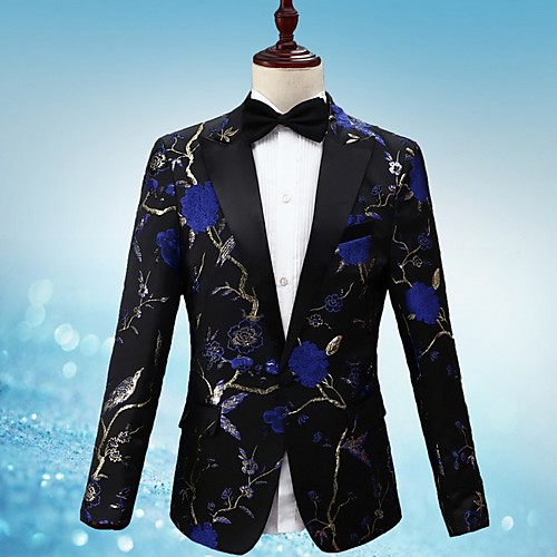 

Men's Blazer, Floral Notch Lapel Polyester Gold / Blue / Red