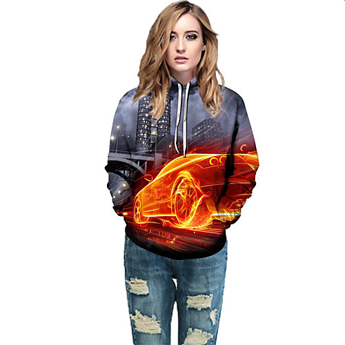 

Women's Active / Street chic Hoodie - Geometric / Color Block / 3D Rainbow L