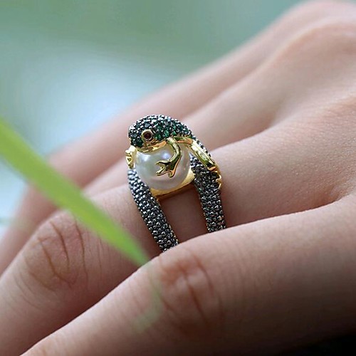 

Women's Ring Green Imitation Pearl Copper Daily Jewelry 3D Animal Cute