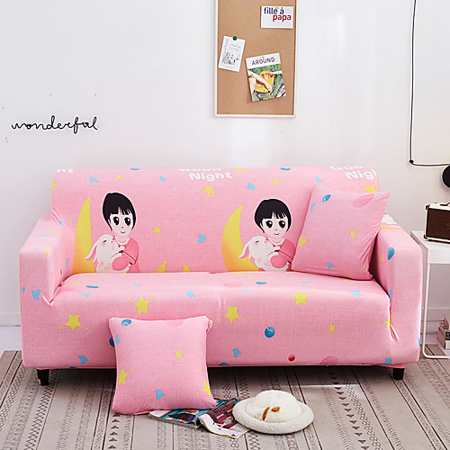 

Pink Cartoon Kawaii Print Dustproof All-powerful Slipcovers Stretch Sofa Cover Super Soft Fabric Couch Cover with One Free Pillow Case
