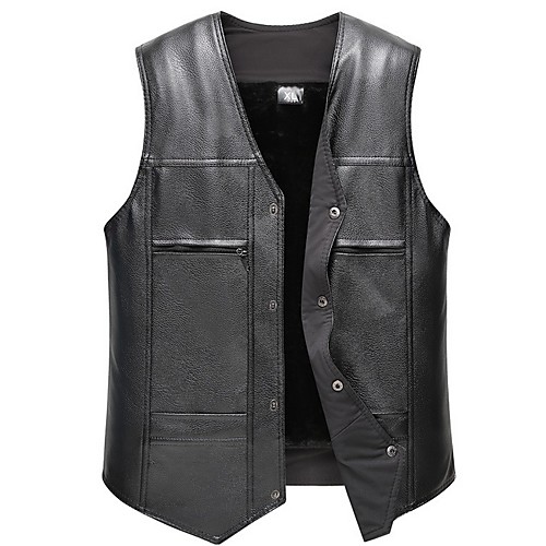 

Men's Daily Fall & Winter Regular Vest, Solid Colored V Neck Sleeveless PU Black / Yellow