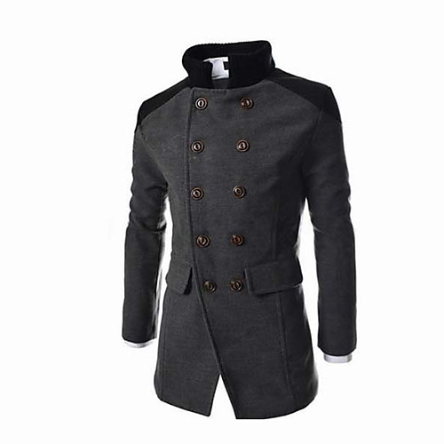 

Men's Daily Long Coat, Solid Colored Turndown Long Sleeve Polyester Black / Dark Gray / Navy Blue