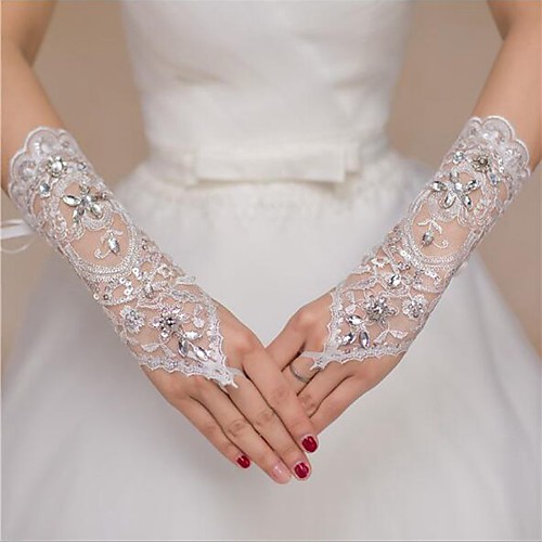 

Lace / Net Elbow Length Glove Gloves With Trim / Crystals / Rhinestones / Paillette