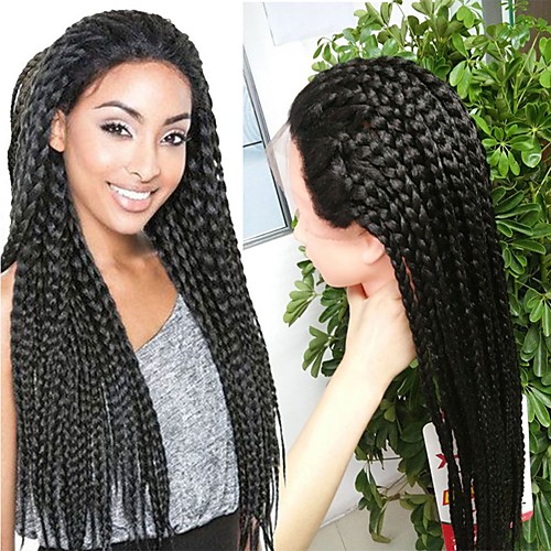 

20-32inch Black Braided Wig Lace Frontal Micro Synthetic Box Braids Wigs Heat Resistant Fiber Long Synthetic Wigs Braid Hairstyles For Black Women