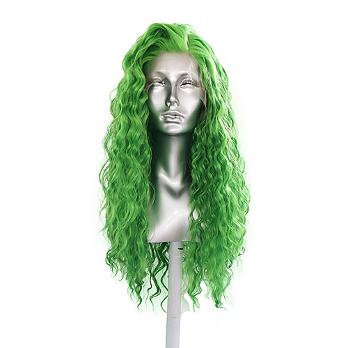 

Синтетические кружевные передние парики Loose Curl Боковая часть Лента спереди Парик Длинные Зеленый Искусственные волосы 18-30 дюймовый Жен. Косплей Жаропрочная Классический Зеленый