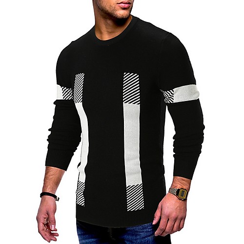 

Men's Striped Long Sleeve Pullover Sweater Jumper, Round Neck Black / Purple / Brown US32 / UK32 / EU40 / US34 / UK34 / EU42 / US36 / UK36 / EU44