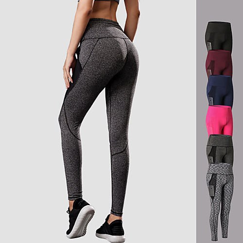 

YUERLIAN Women's High Waist Leggings Running Tights Compression Pants Patchwork Pocket Mesh Sports Winter Leggings Running Fitness Jogging Quick Dry Moisture Wicking Compression Color Block Dark Grey