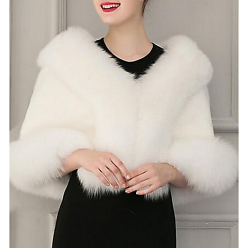 

Women's Going out Vintage Winter Short Fur Coat, Solid Colored Shawl Lapel Sleeveless Faux Fur Black / White / Batwing Sleeve