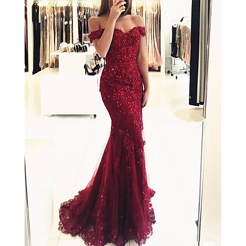 

Mermaid / Trumpet Off Shoulder Sweep / Brush Train Polyester Elegant Prom / Formal Evening Dress 2020 with Sequin / Appliques by Lightinthebox