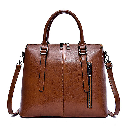 

Women's Zipper Faux Leather / PU Top Handle Bag Solid Color Black / Brown / Wine