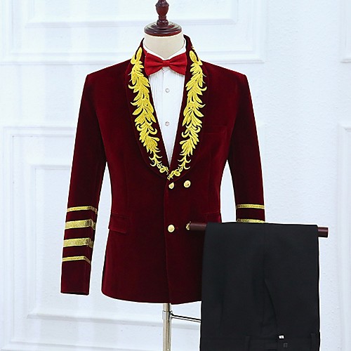 

Men's Suits, Color Block Notch Lapel Polyester Black / Blue / Red