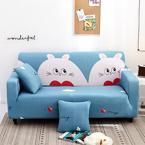 

Blue Cartoon Pet Print Dustproof All-powerful Slipcovers Stretch Sofa Cover Super Soft Fabric Couch Cover with One Free Pillow Case