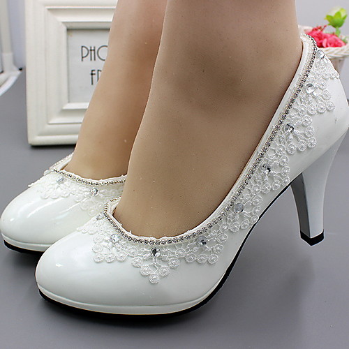 

Women's Wedding Shoes Chunky Heel Round Toe PU Winter White