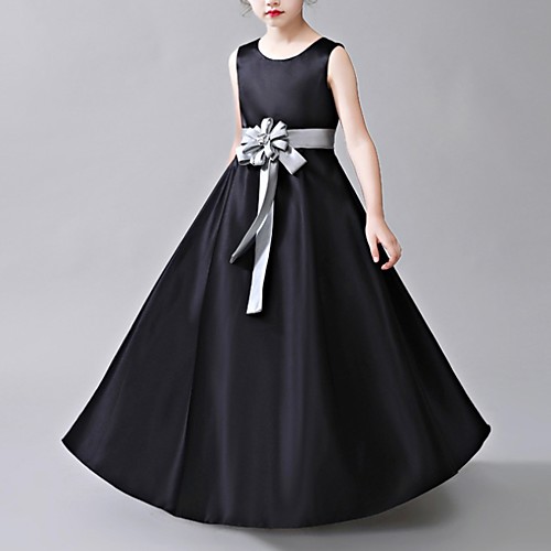 

A-Line Maxi Flower Girl Dress - Polyester Sleeveless Jewel Neck with Sash / Ribbon