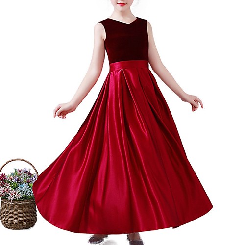 

A-Line Ankle Length Flower Girl Dress - Polyester Sleeveless V Neck with Splicing