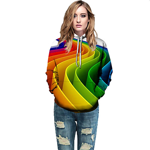 

Women's Active / Street chic Hoodie - Geometric / Color Block / 3D Rainbow L