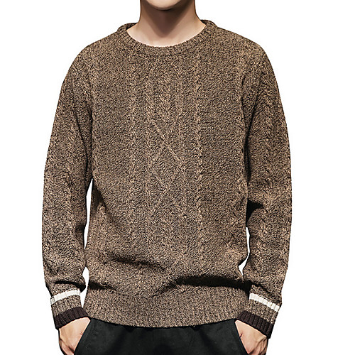 

Men's Solid Colored Long Sleeve Pullover Sweater Jumper, Round Neck Black / Camel US32 / UK32 / EU40 / US34 / UK34 / EU42 / US36 / UK36 / EU44