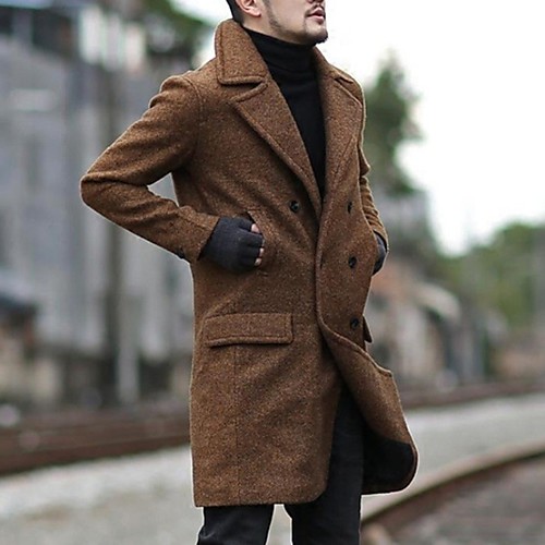 

Men's Daily Fall & Winter Long Coat, Solid Colored Turndown Long Sleeve Polyester Black / Wine / Camel