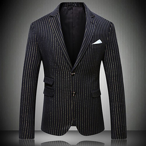 

Men's Blazer, Striped Notch Lapel Polyester Black