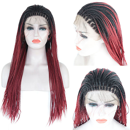 

Synthetic Lace Front Wig Box Braids Braid Lace Front Wig Long Red Synthetic Hair 18, 24 inch Women's Life Soft Adjustable Red Ombre