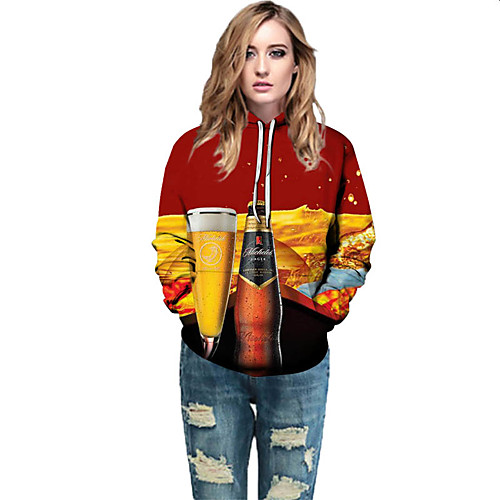 

Women's Active / Street chic Hoodie - Geometric / Color Block / 3D Rainbow L