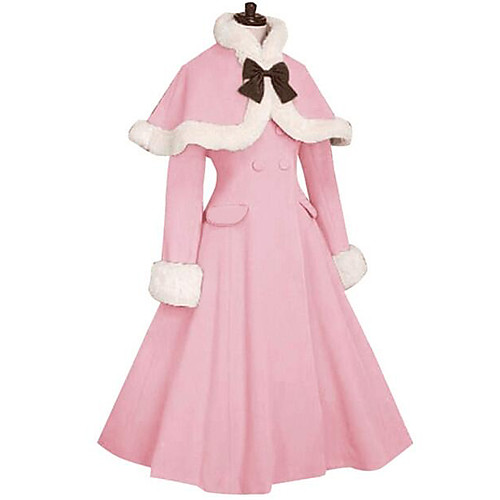 

Princess Sweet Lolita Fur Trim Girly Winter Cape Coat Women's Girls' Japanese Cosplay Costumes Blue / Pink / Fuchsia Solid Colored Long Sleeve Knee Length