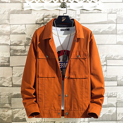 

Men's Daily Regular Jacket, Solid Colored Turndown Long Sleeve Polyester Black / Orange / Khaki