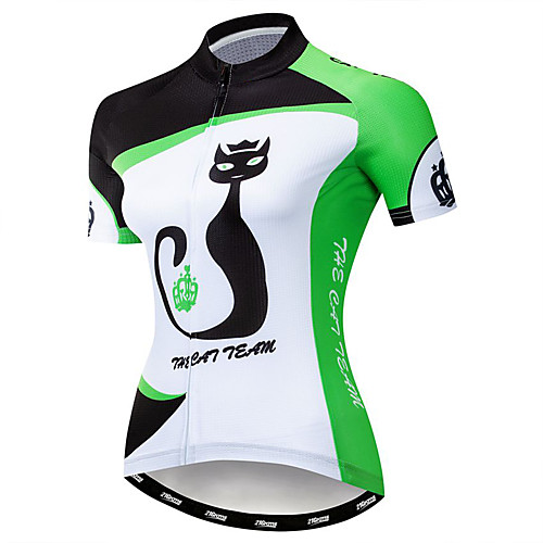 

21Grams Women's Short Sleeve Cycling Jersey Green Cat Animal Bike Jersey Top Mountain Bike MTB Road Bike Cycling Breathable Moisture Wicking Quick Dry Sports Polyester Elastane Terylene Clothing