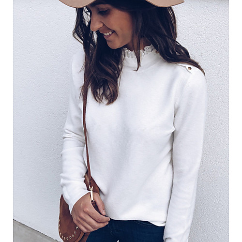 

Women's Color Block Long Sleeve Pullover Sweater Jumper, Round Neck White / Gray S / M / L