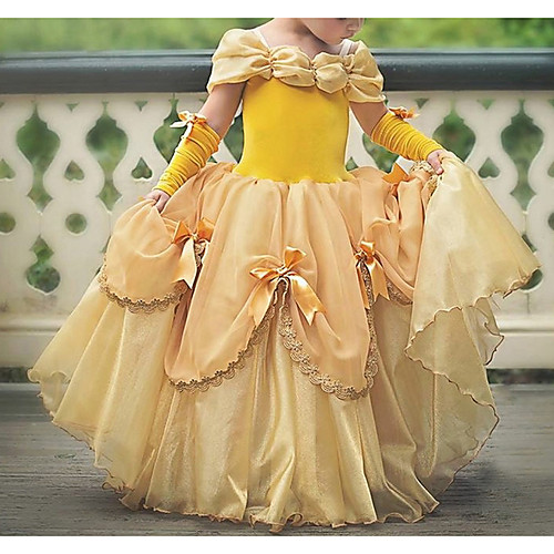 

Ball Gown Floor Length Flower Girl Dress - Polyester Short Sleeve Off Shoulder with Bow(s)