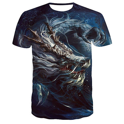 

Men's EU / US Size 3D Graphic Print Slim T-shirt Daily Round Neck Blue / Short Sleeve