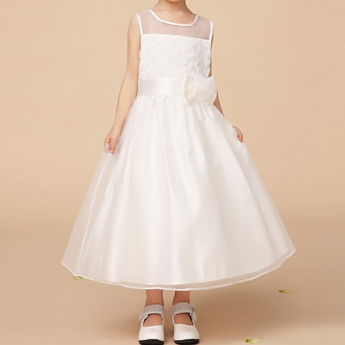 

A-Line Ankle Length Flower Girl Dress - Polyester Sleeveless Jewel Neck with Bow(s)