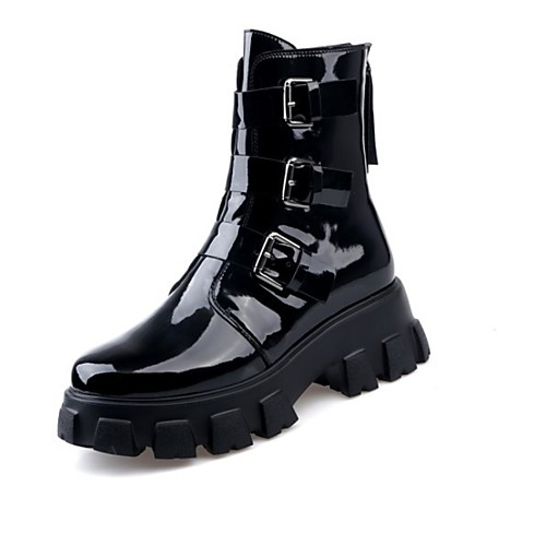 

Women's Boots Low Heel Round Toe PU Fall Black