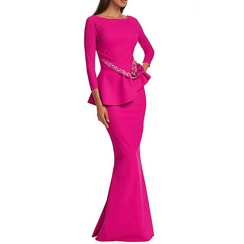 

Sheath / Column Jewel Neck Floor Length Jersey Elegant Formal Evening Dress with Beading / Appliques 2020