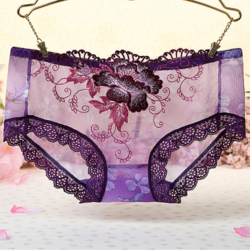 

Women's Mesh / Print Briefs - Normal Mid Waist Black White Purple One-Size